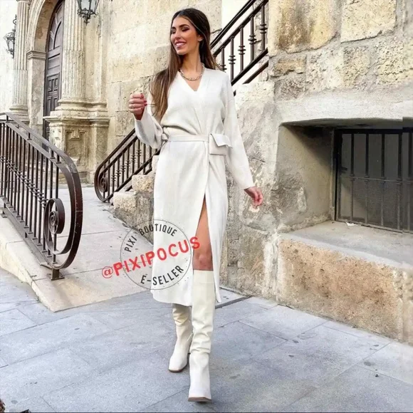 Zara Ribbed Knit Coat M Cream NWT - Picture 1 of 14